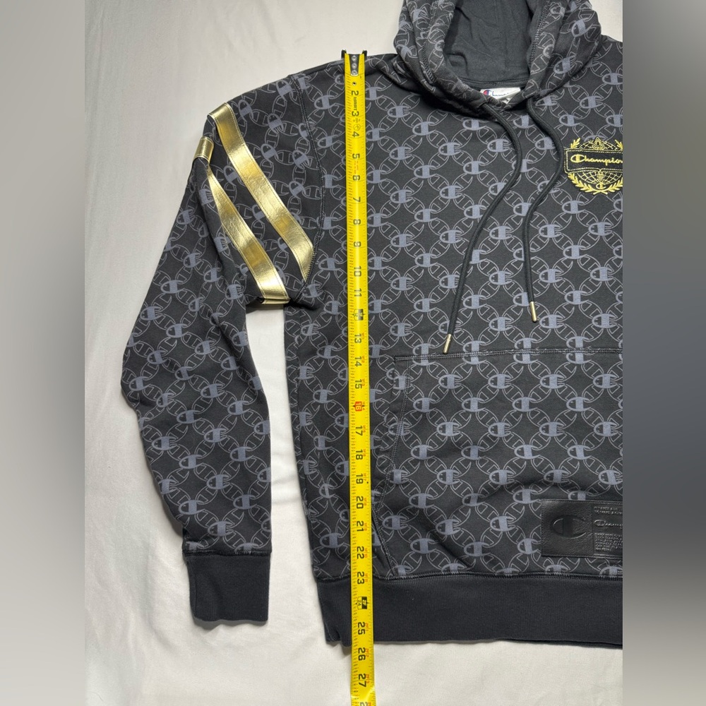 Men’s Champion Black Print Century Collection Drawstring Black Hoodie Size S - Picture 6 of 7